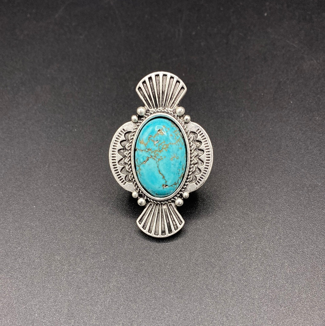 Turquoise Inspired Stamped Cuff Ring
