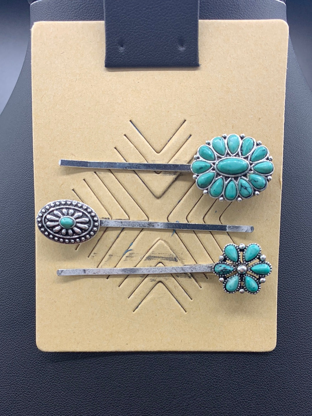 #330H Turquoise Floral Cluster 3PC Hair Pin Set