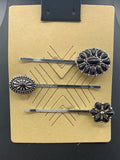 #335H Black Floral Cluster 3PC Hair Pin Set