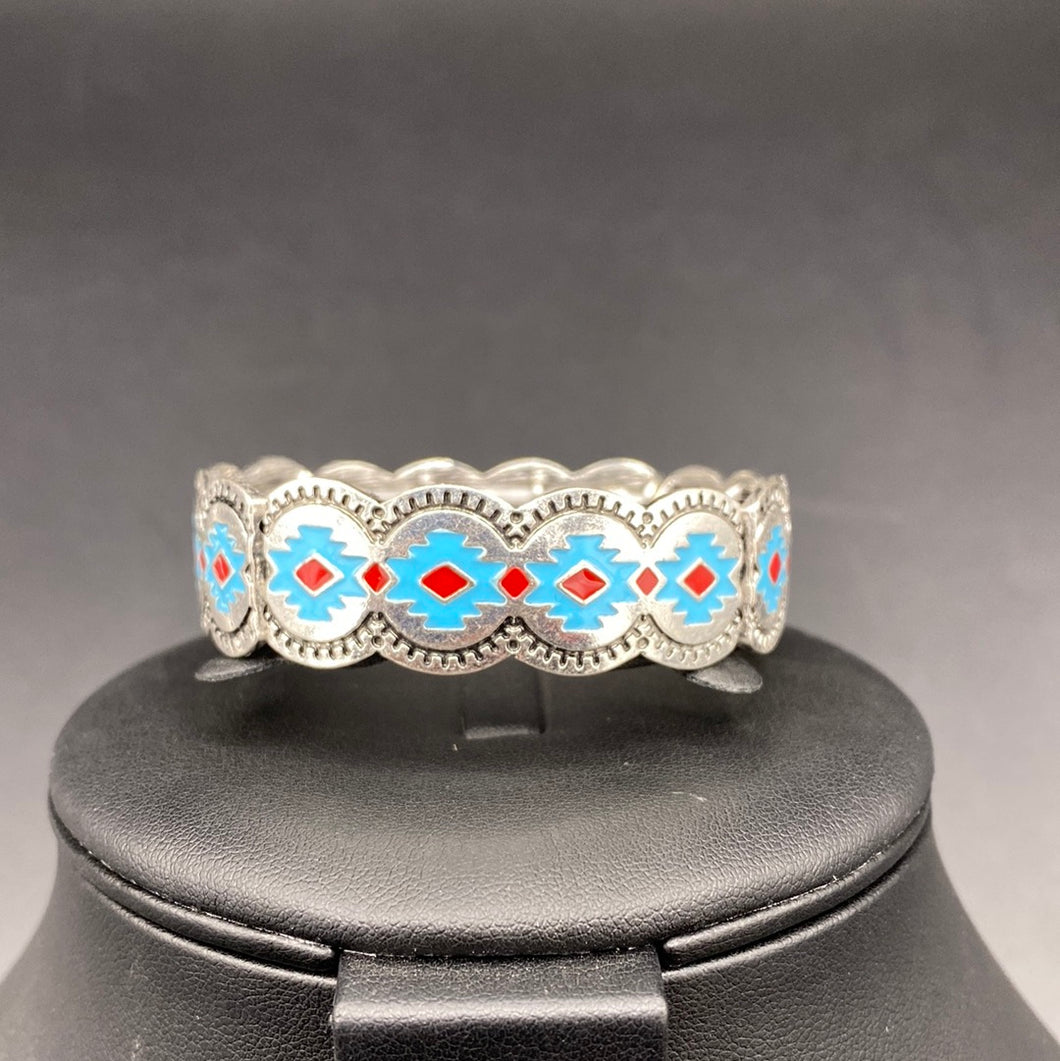 Turquoise/Coral Aztec Stretch Bracelet