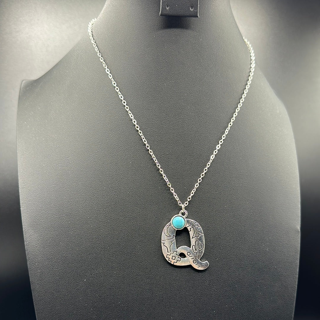 Turquoise Inspired Stamped Letter Necklace