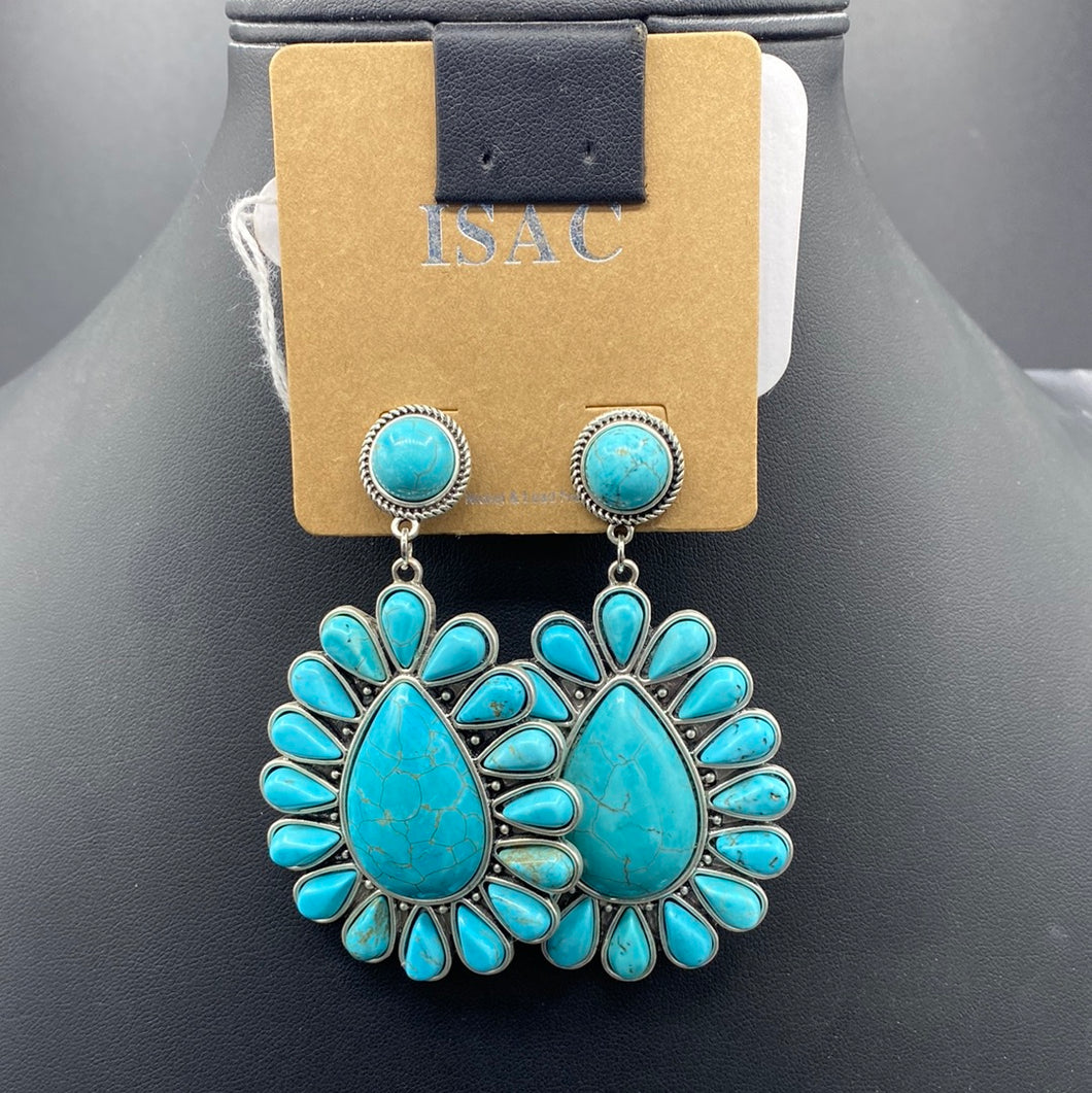 A443E  Large Turquoise Inspired Cluster Natural Collection Post Earrings