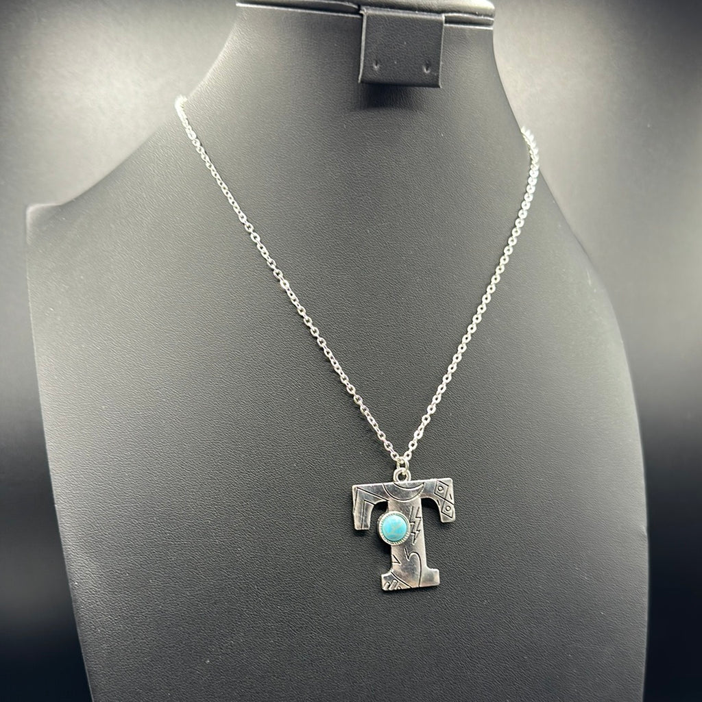 Turquoise Inspired Stamped Letter Necklace