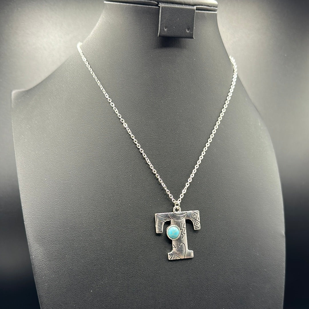Turquoise Inspired Stamped Letter Necklace