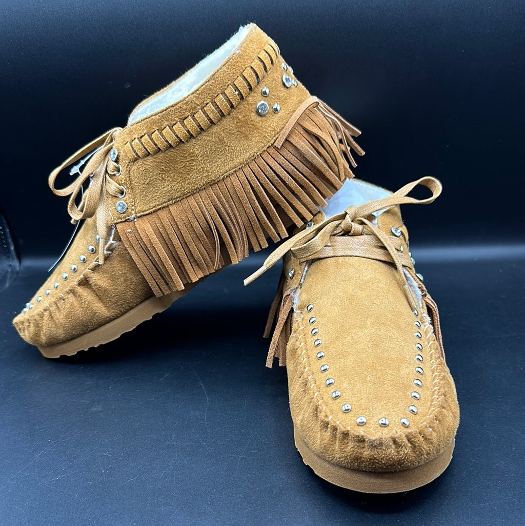 Montana West Brown Suede Fringe Moccasins