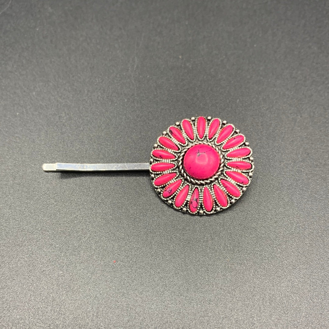 #395H Pink Floral Cluster Hair Pin
