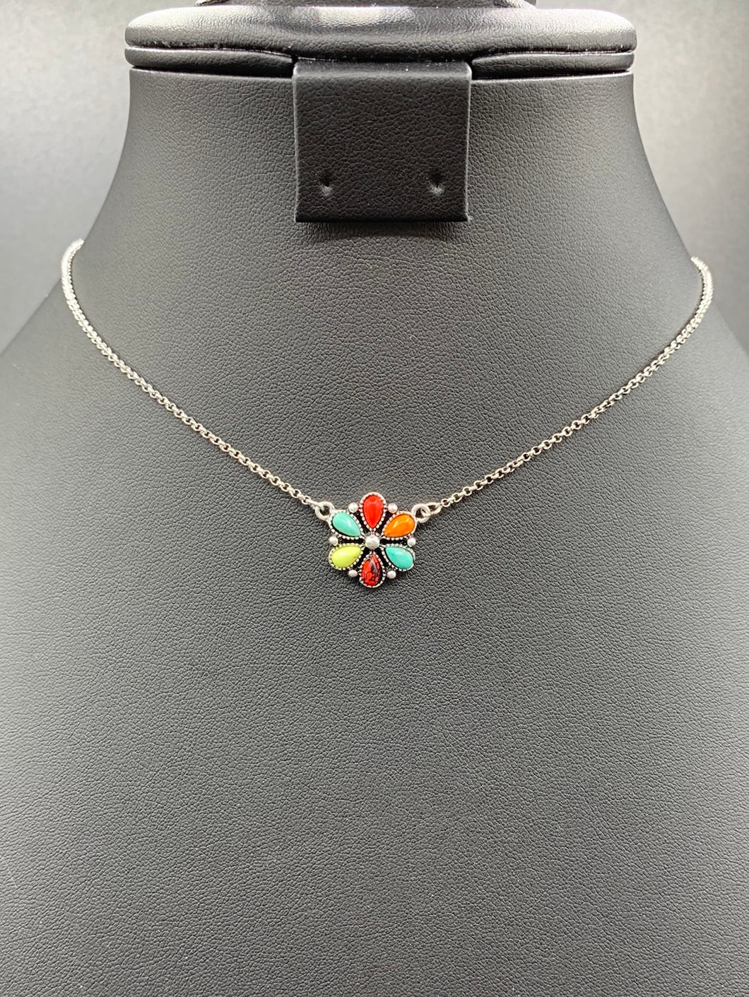 A147N Multi-Colored Floral Cluster Pendant Necklace