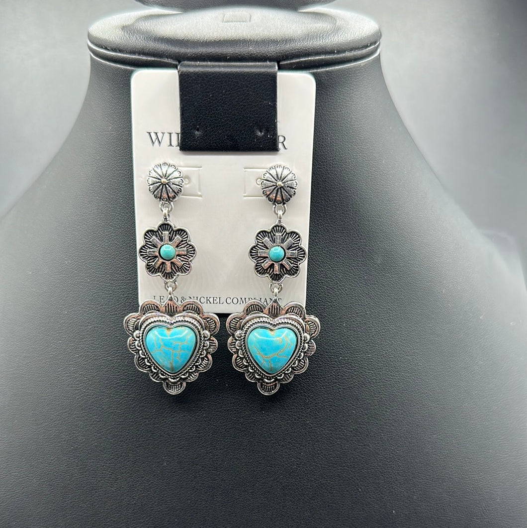 Turquoise Inspired Heart Dangle Post Earrings