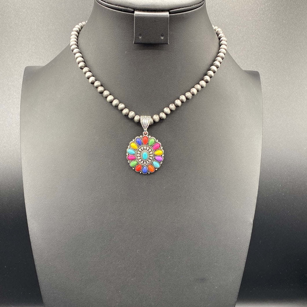 A236N Multi-Colored Cluster Pendant Necklace