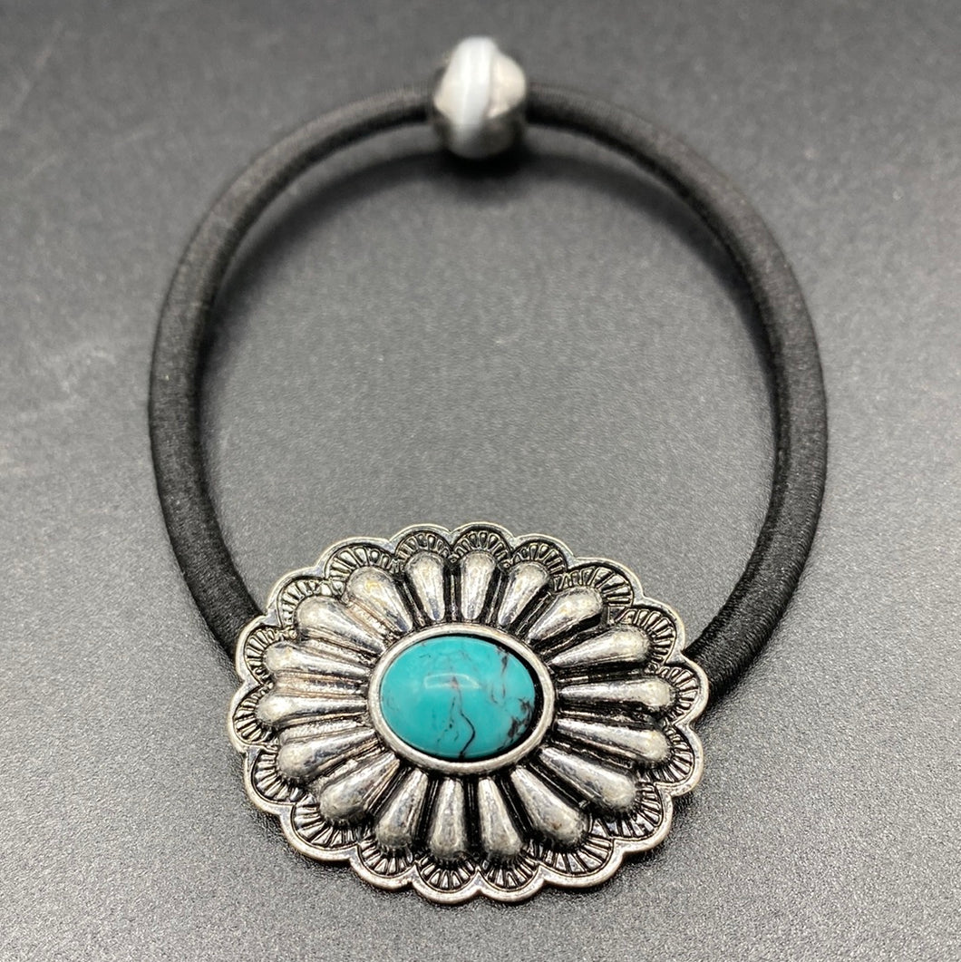 Floral Oval Turquoise Concho Hair Tie