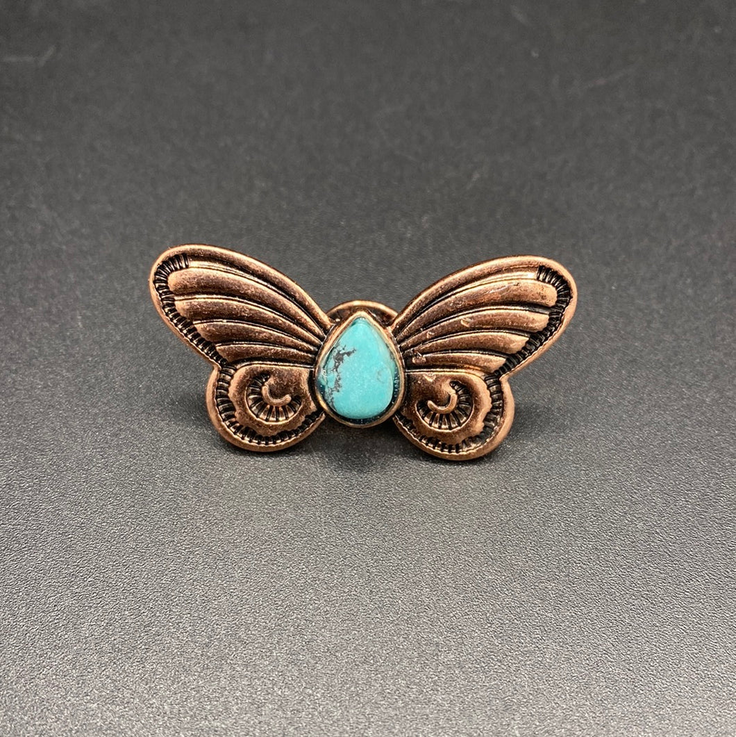 Coppertone Turquoise Butterfly Squeeze Pin