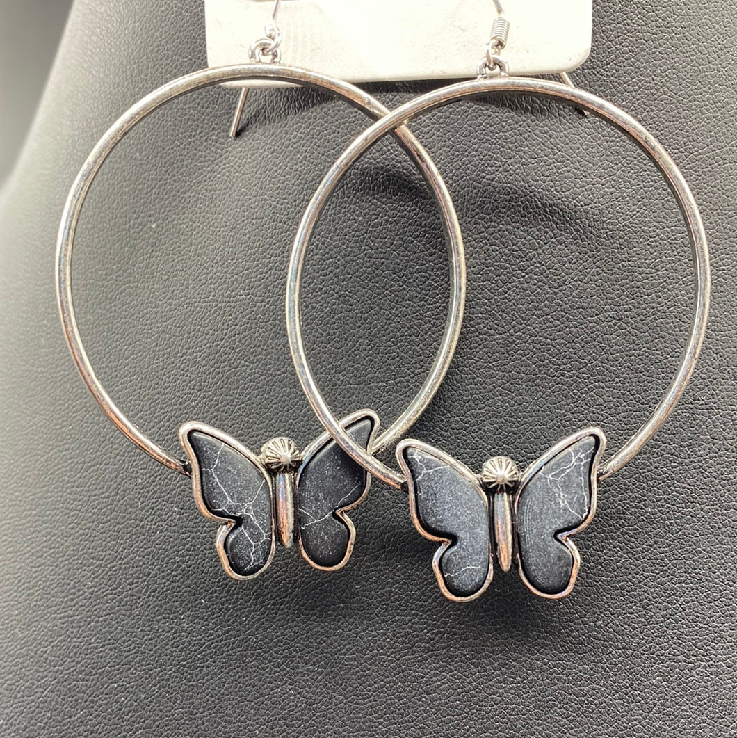 Black Butterfly Hoop Fishhook Earrings