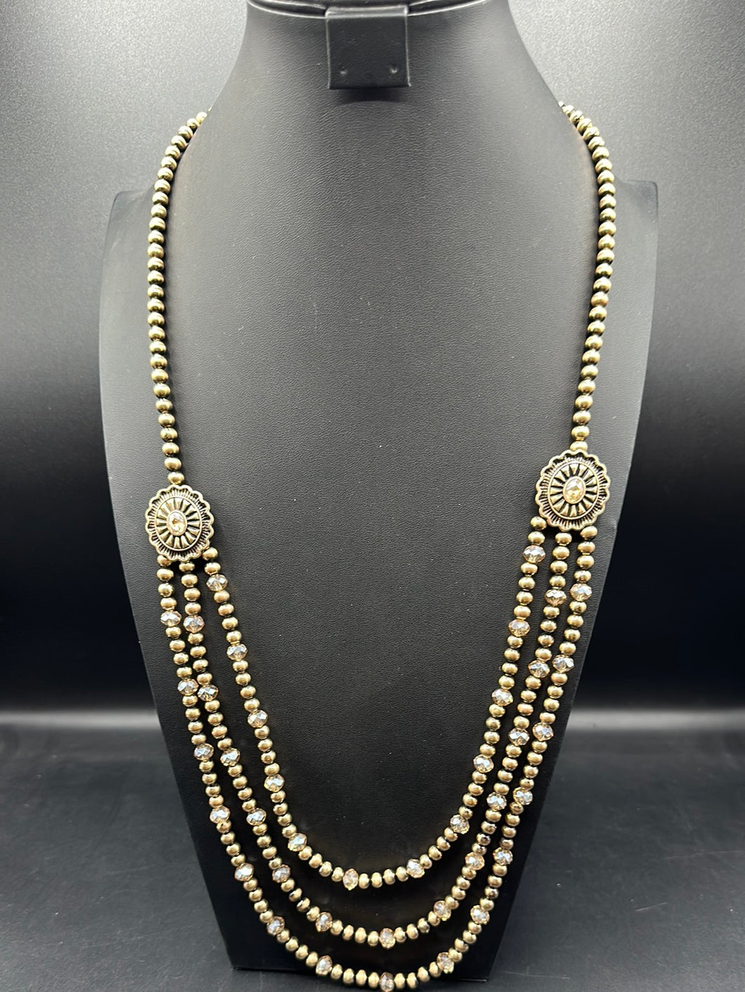 Gold Rhinestone Layer Pearl Necklace