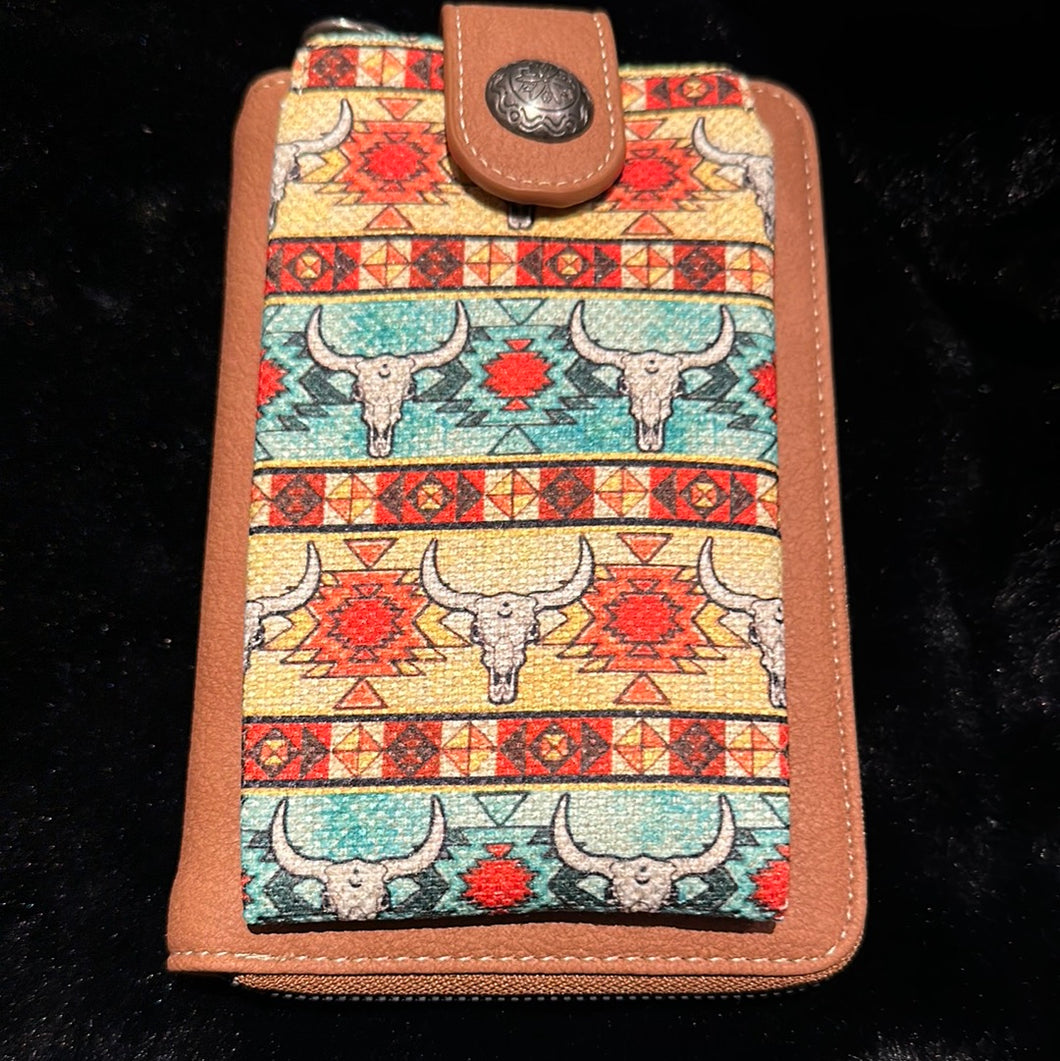 Brown Western Phone Wallet Crossbody