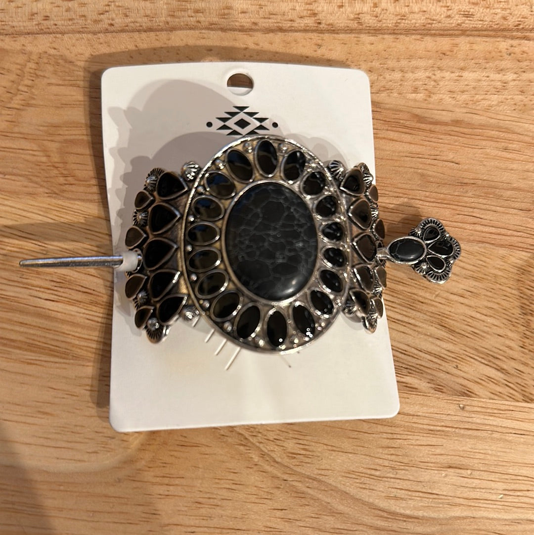 Black Large Stone Cluster Tsiiyeel Hair Pin