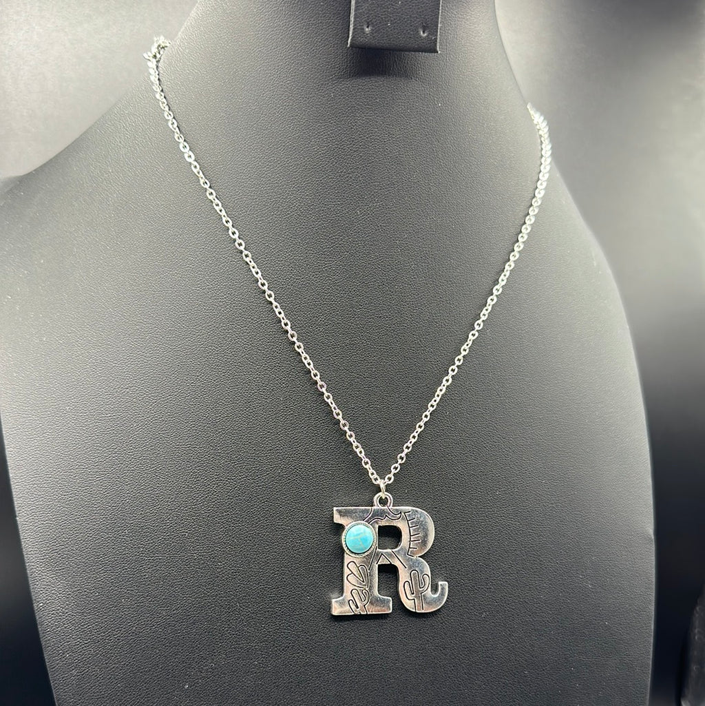Turquoise Inspired Stamped Letter Necklace