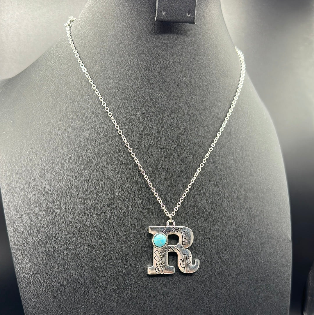 Turquoise Inspired Stamped Letter Necklace