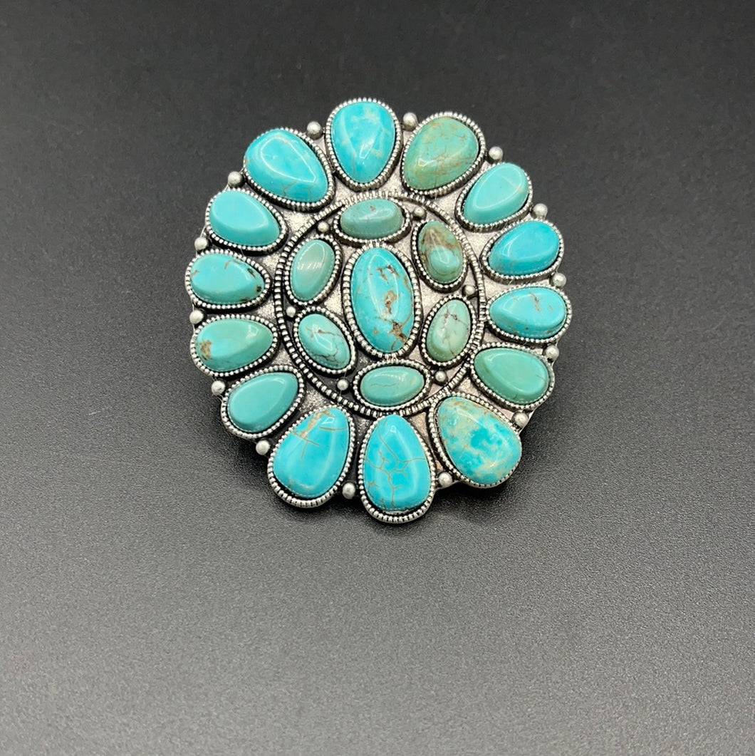 Turquoise Inspired Cluster Adjustable Ring