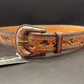 AD-BL6 Floral and Turquoise Tooled Leather Belt